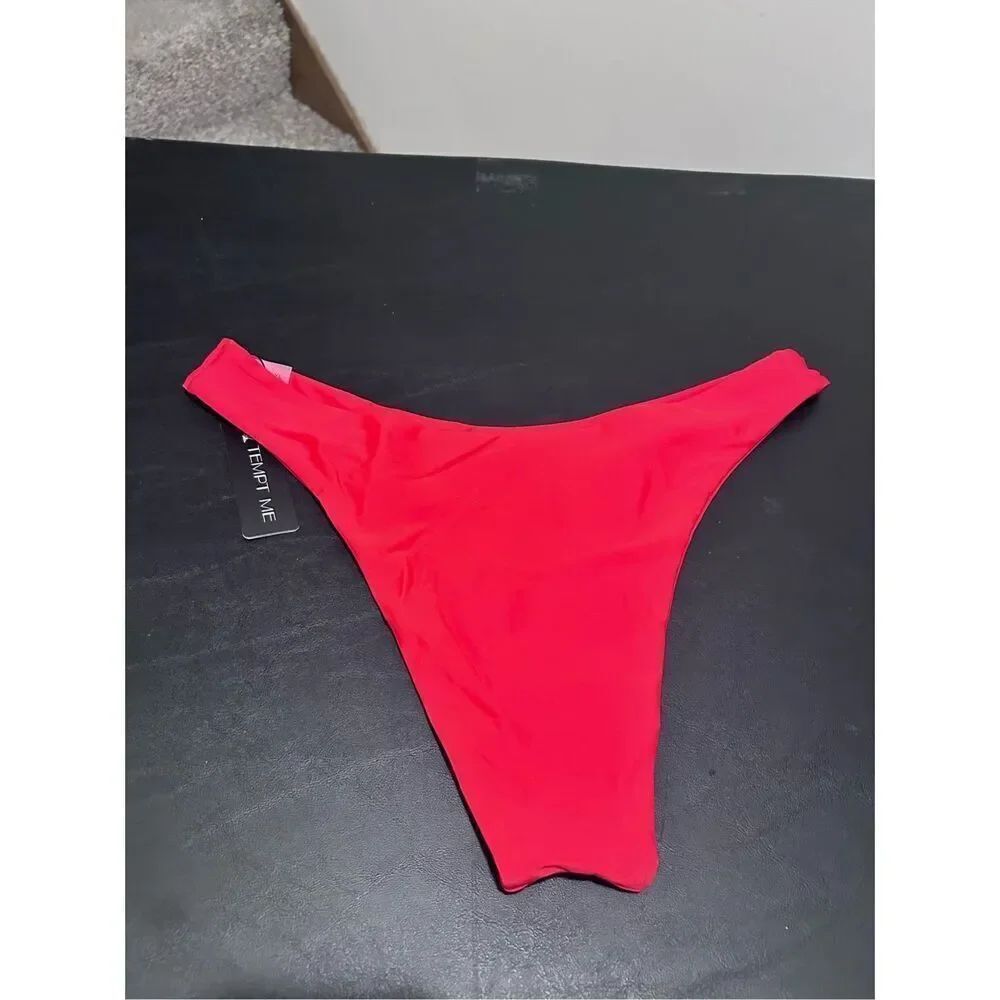 TEMPT ME Red High Thigh Bathing Suit Swim Bottoms Only NEW Women's Size XL